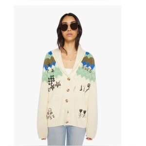 MOTHER The Shawl Collar Graphic Cardigan in Graffiti Country, NWT, XS